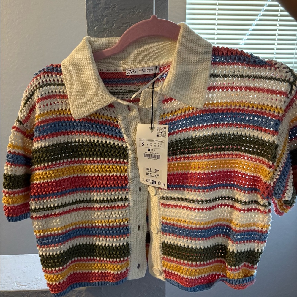 Zara Red and Pink Button Down Shirt with Retro Stripes